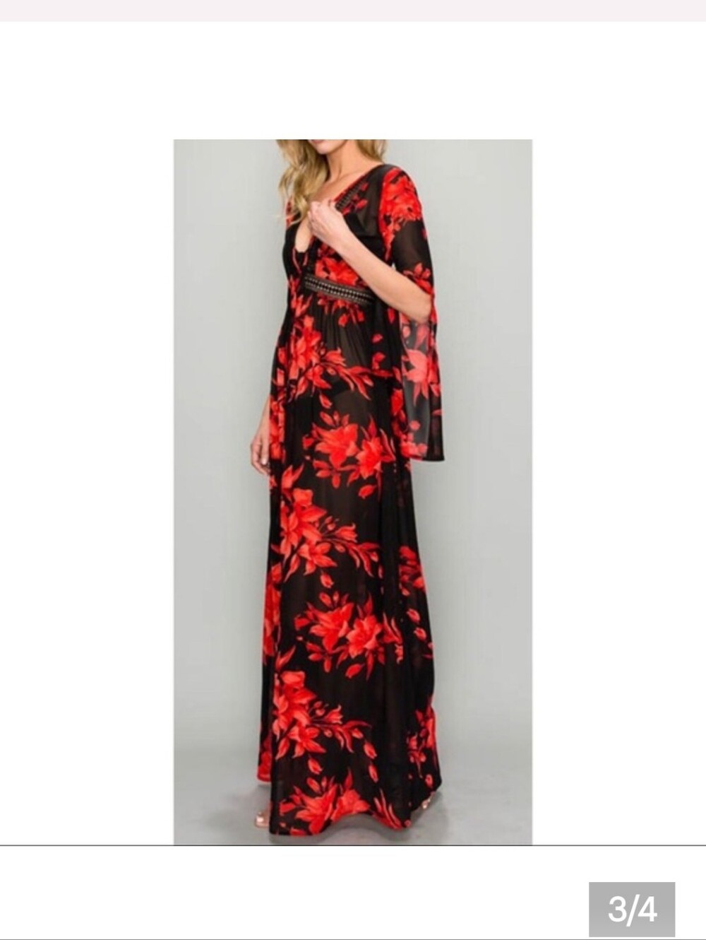 AAKAA Black & Red Floral Maxi Dress